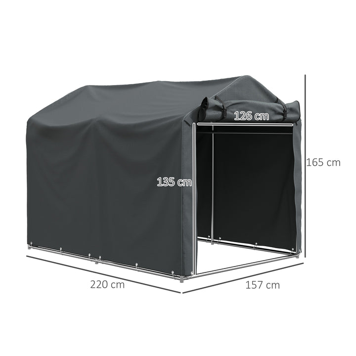 Abrigo de Exterior para Ferramentas e Bicicletas 2,2x1,57x1,65 m Abrigo de Jardim com Porta Desmontável com Fecho de Correr Impermeável Anti-UV Garagem Portátil Cinzento Escuro