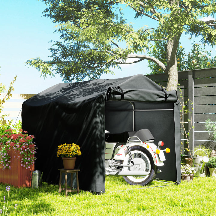 Abrigo de Exterior para Ferramentas e Bicicletas 2,2x1,57x1,65 m Abrigo de Jardim com Porta Desmontável com Fecho de Correr Impermeável Anti-UV Garagem Portátil Cinzento Escuro