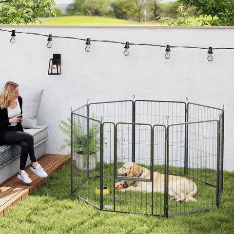 Parque para Cães de 8 Painéis 68x100 cm Parque Dobrável para Cães Médios com Porta Fecho e Estacas para Interior e Exterior Preto
