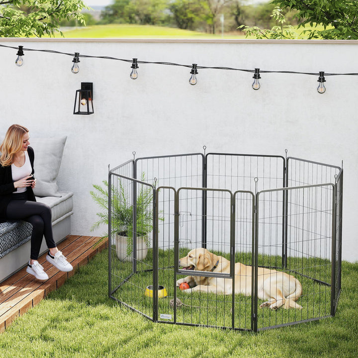 Parque para Cães de 8 Painéis 68x100 cm Parque Dobrável para Cães Médios com Porta Fecho e Estacas para Interior e Exterior Preto