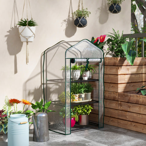 Estufa de Jardim de 3 Níveis Estufa de Terraço com 3 Prateleiras 1 Porta com Fecho de Correr para Cultivo de Plantas Flores Vegetais, 59x39x127 cm Transparente