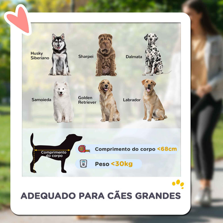 Carrinho para Cães Dobrável Carrinho para Cães Grandes com Rodas Grandes Correias de Segurança Estrutura Amortecedora Almofada Lavável 124x67x100 cm Cinzento