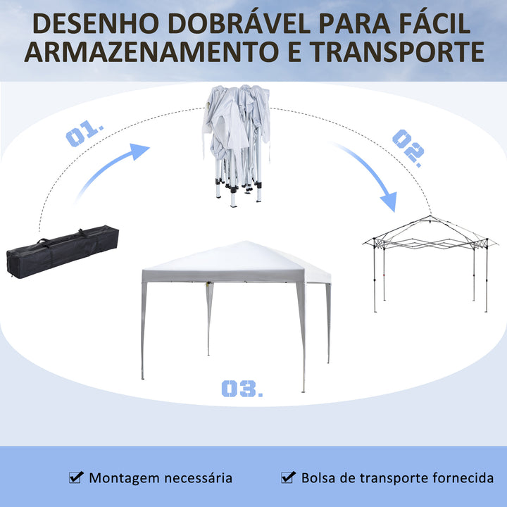 Tenda Dobrável 2,95x2,95 cm com Bolsa de Transporte Altura Ajustável Anti-UV e Impermeável para Terraço Pátio e Praia Branco Prateado