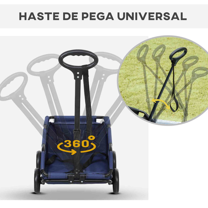 Carrinho para Cães Dobrável Carrinho para Animais de Estimação Carrinho para Cães Miniatura com Barra de Empurre Ajustável Desenho Aberto Almofada Bolsa de Armazenamento e Rodas 53x45x28 cm Azul Escuro