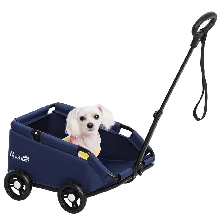 Carrinho para Cães Dobrável Carrinho para Animais de Estimação Carrinho para Cães Miniatura com Barra de Empurre Ajustável Desenho Aberto Almofada Bolsa de Armazenamento e Rodas 53x45x28 cm Azul Escuro