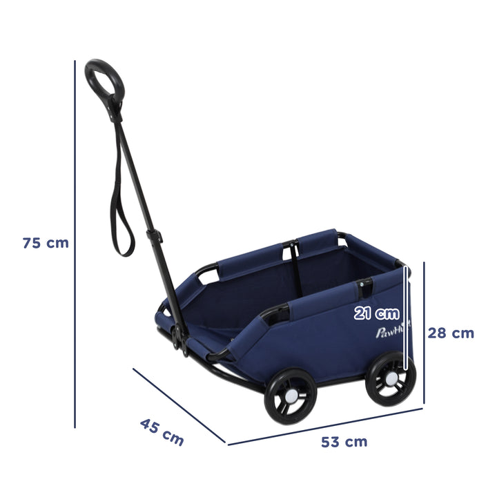 Carrinho para Cães Dobrável Carrinho para Animais de Estimação Carrinho para Cães Miniatura com Barra de Empurre Ajustável Desenho Aberto Almofada Bolsa de Armazenamento e Rodas 53x45x28 cm Azul Escuro