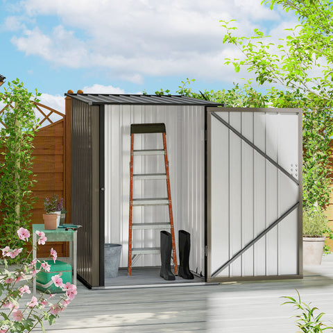Abrigo de Jardim 0,92 m² 100x103x160 cm Abrigo Exterior de Aço Galvanizado com Porta Fechadura e Teto Inclinado para Armazenamento de Ferramentas Marrom