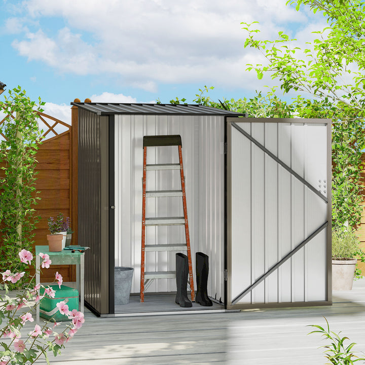 Abrigo de Jardim 0,92 m² 100x103x160 cm Abrigo Exterior de Aço Galvanizado com Porta Fechadura e Teto Inclinado para Armazenamento de Ferramentas Marrom