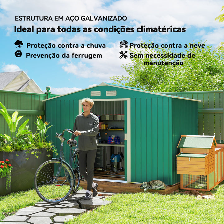 Galpão de Jardim Barracão Metálico Placa Verde para armazenar ferramentas 277x191x192cm Verde