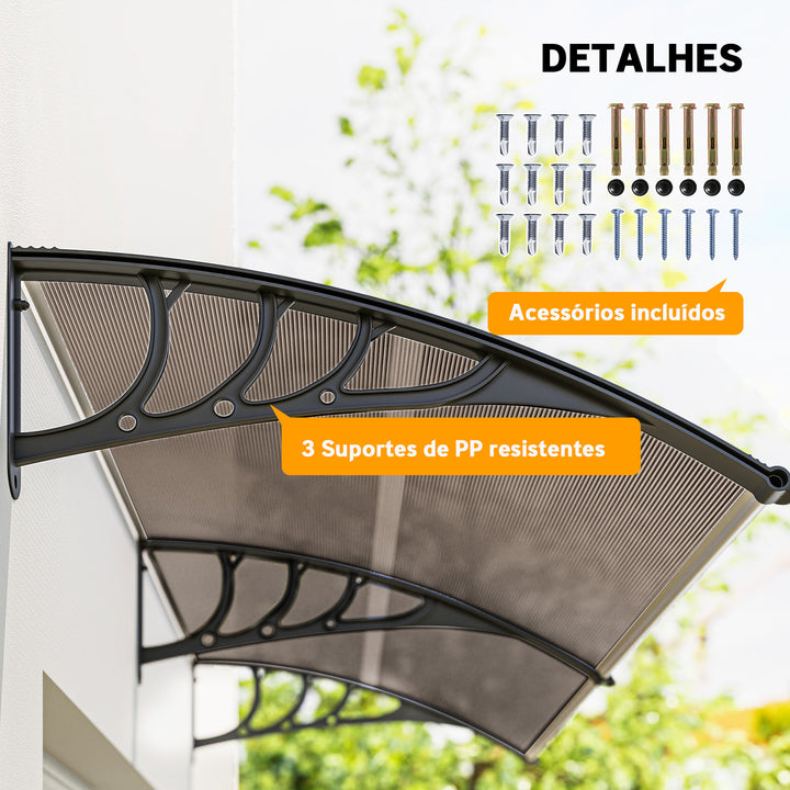 Marquise para Portas e Janelas 195x75x23 cm Marquise com Proteção para Sol e Chuva com Painéis de Policarbonato Marrom
