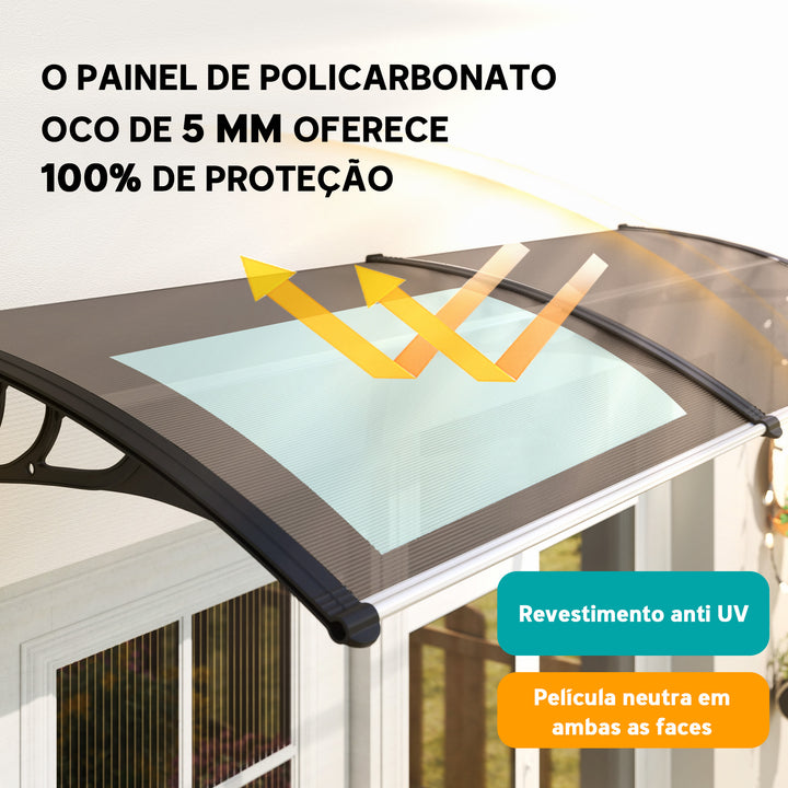 Marquise para Portas e Janelas 195x75x23 cm Marquise com Proteção para Sol e Chuva com Painéis de Policarbonato Marrom