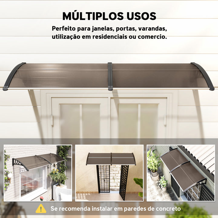 Marquise para Portas e Janelas 195x75x23 cm Marquise com Proteção para Sol e Chuva com Painéis de Policarbonato Marrom