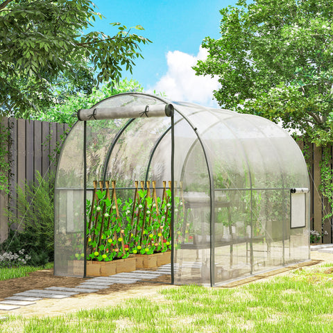 Estufa de Exterior 3x2x2 m Estufa Túnel com Porta Enrolável 2 Janelas de Rede Cobertura de Plástico e Estrutura de Aço Anti-UV para Cultivos Plantas Flores Transparente
