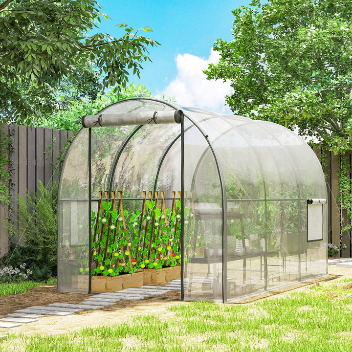 Estufa de Exterior 3x2x2 m Estufa Túnel com Porta Enrolável 2 Janelas de Rede Cobertura de Plástico e Estrutura de Aço Anti-UV para Cultivos Plantas Flores Transparente