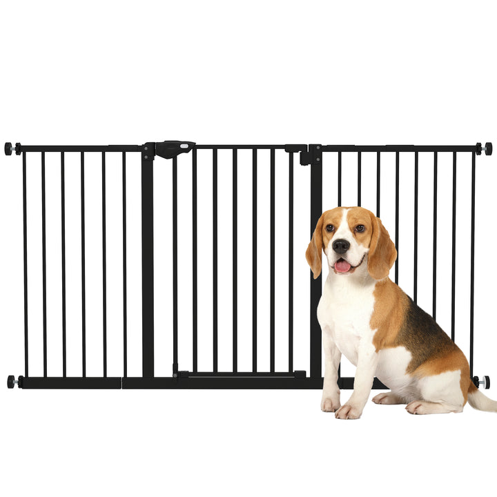 Barreira de Segurança Extensível para Portas e Escadas Barreira de Segurança Cães com Fechamento Automático e Sistema de Duplo Bloqueio Metal 74-147,5x76,2 cm Preto