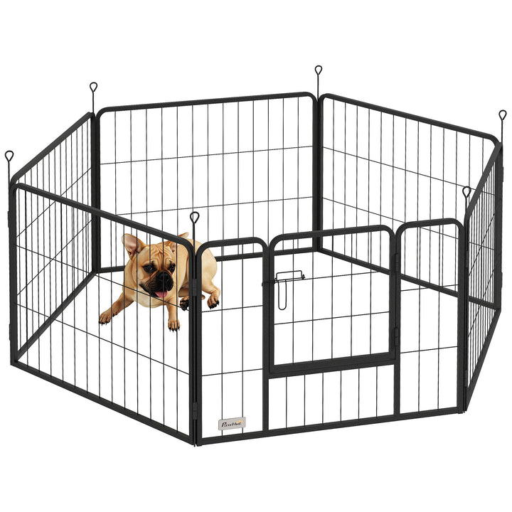 Parque para Cães de 6 Painéis de 60 cm de Altura Vedações para Cães de Aço Dobrável com Porta para Interior e Exterior Preto