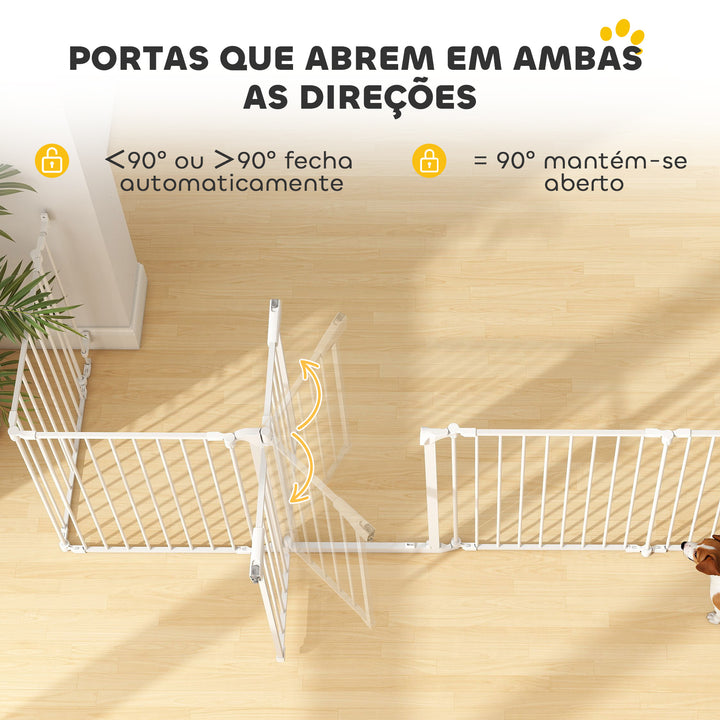 Parque para Cães Dobrável Barreira para Animais de Estimação com 8 Painéis Porta com Fecho Duplo Barreira de Segurança para Crianças Cães Pequenos e Médios para Escada Corredor Branco