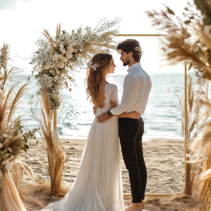 Arco de Jardim para Rosas em Metal 200x200 cm Arco de Casamento Quadrado com Estacas em Forma de U Resistente às Intempéries para Plantas Trepadeiras Decoração de Pátio e Terraço Dourado