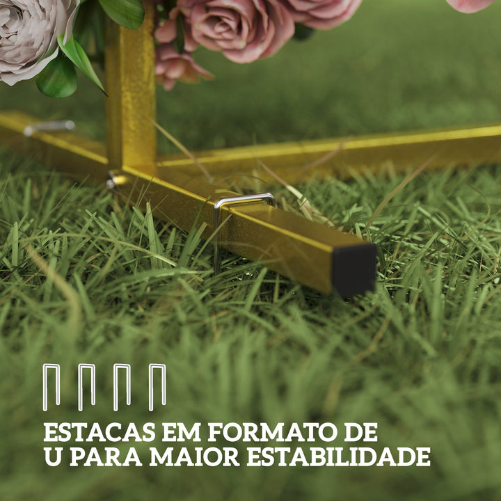 Arco de Jardim para Rosas em Metal 200x200 cm Arco de Casamento Quadrado com Estacas em Forma de U Resistente às Intempéries para Plantas Trepadeiras Decoração de Pátio e Terraço Dourado