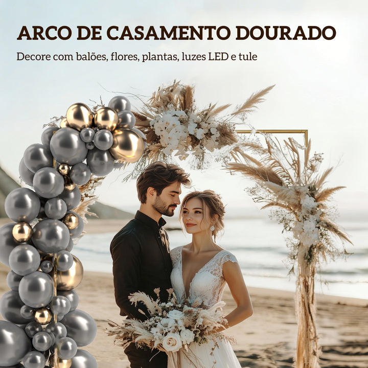 Arco de Jardim para Rosas em Metal 200x200 cm Arco de Casamento Quadrado com Estacas em Forma de U Resistente às Intempéries para Plantas Trepadeiras Decoração de Pátio e Terraço Dourado