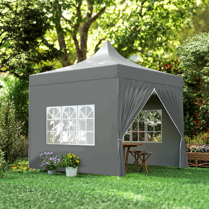 Tenda Dobrável Pop-Up 3x3 m Tenda Dobrável com 4 Paredes Laterais Anti-UV Altura Ajustável Estrutura Metálica Resistente e Bolsa de Transporte para Campismo Festas Cinza