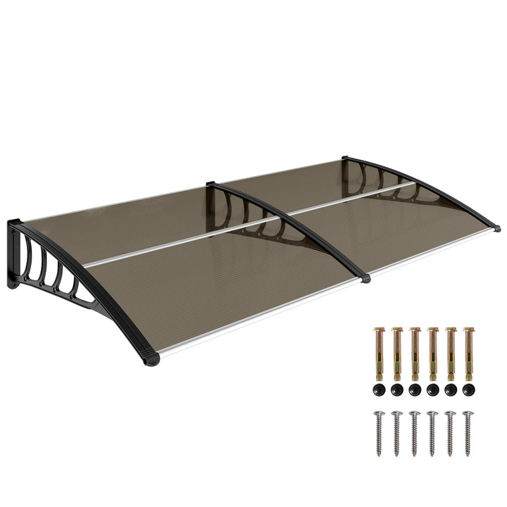 Marquise de Proteção 200x100cm Marquise Exterior para Portas e Janelas contra o Sol e Chuva com Suporte de PP Policarbonato Marrom