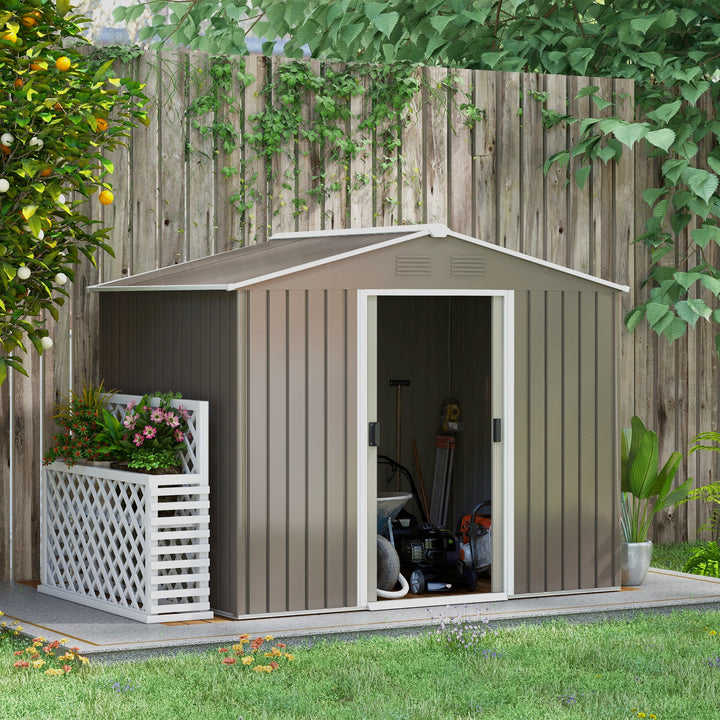 Abrigo de Jardim de 3,6 m² 236x174x190 cm Abrigo de Exterior para Armazenamento de Ferramentas com Portas de Correr e 4 Janelas de Ventilação para Pátio Cinza Claro