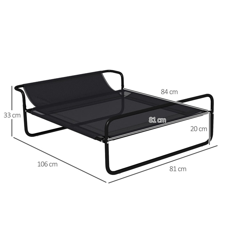 Cama Elevada para Cães Respirável para Cães Pequenos 106x81x33 cm Tecido de Textilene Encosto Inclinável Estrutura Metálica Interior/Exterior Preto