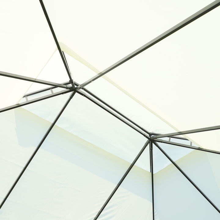 Gazebo de Jardim 4x3 m, Pavilhão de Jardim com Teto Duplo, 4 Cortinas e Mosquiteiro, Estrutura em Alumínio, Orifícios de Drenagem, UPF50+, Tenda para Exterior, Terraço, Pátio, Creme