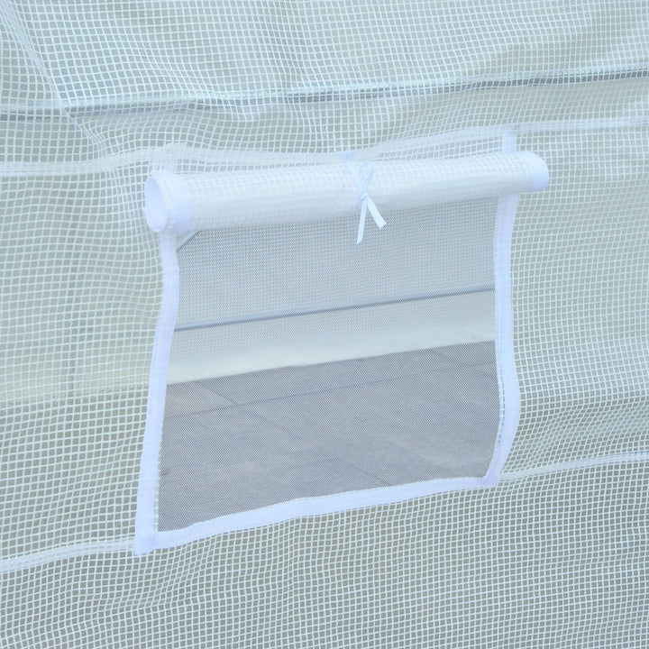 Estufa Tipo Túnel 245x200x200cm Estufa de Jardim com Portas Enroláveis e 4 Janelas Cobertura de PE 140 g/m² Estrutura de Metal para Cultivo de Plantas Verduras Branco