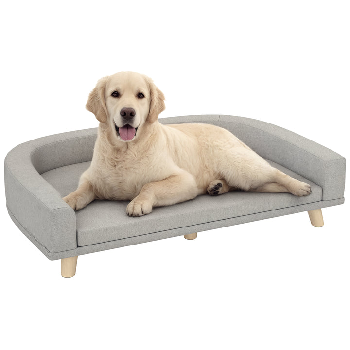 Sofá para Cães Cama Elevada para Cães Estofada com Almofada Lavável e Pés de Madeira de Pinho Carga Máxima 40 kg 98x67x25 cm Cinza