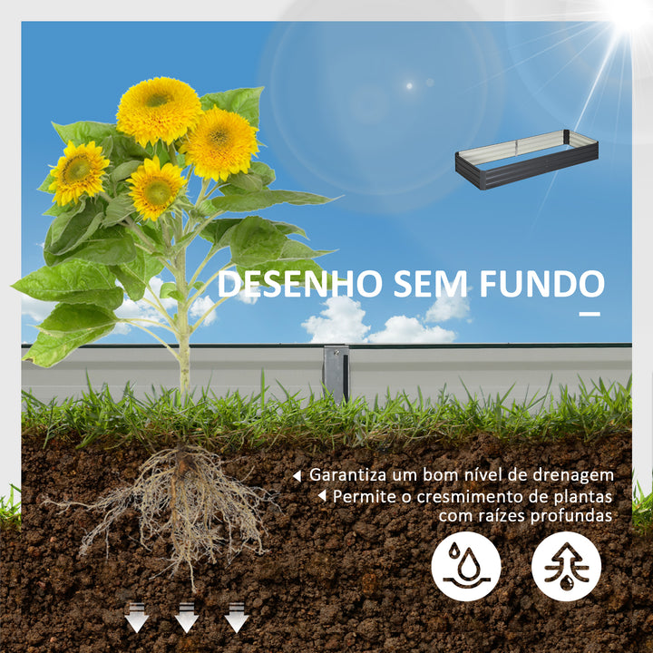 Caixa de Plantio de Aço Galvanizado Horta para Cultivar Plantas Flores Ervas Floreira Grande de Exterior Retangular com Fundo Aberto 180x90x30 cm / 241x90,5x30 cm Cinzento