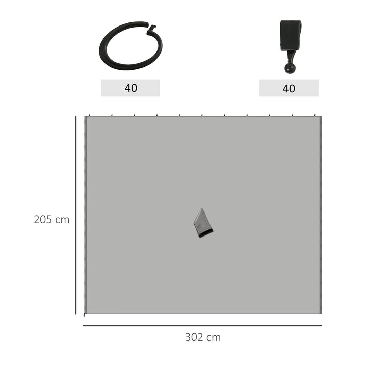 4 Paredes Laterais para Tenda 302x205 cm Laterais para Tenda Universal com Ganchos e Argola em C para Tenda de Jardim Terraço Cinza Claro