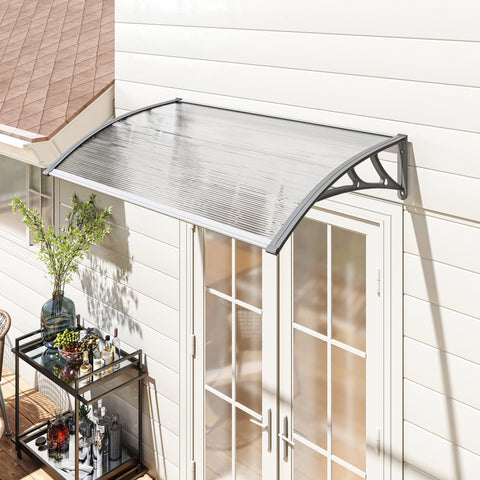 Marquise de Proteção 110x60cm Marquise Exterior para Portas e Janelas contra o Sol e Chuva com Suporte de PP Policarbonato Cinza