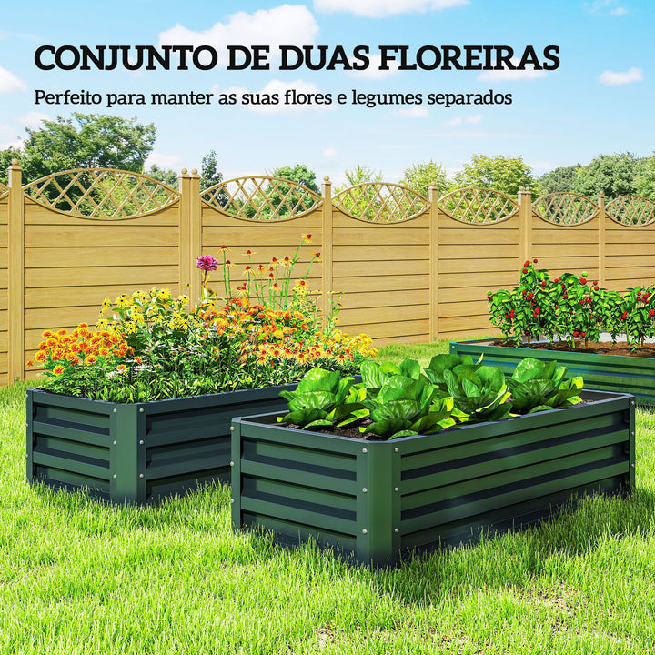 Conjunto de 2 Floreiras Grandes para Exterior em Aço Galvanizado Hortas Urbanas Floreiras Elevadas para Plantas Flores, Terraço Jardim, Resistente às Intempéries 110x50x30 cm Verde