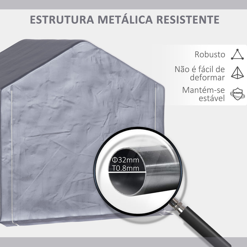 Tenda para Ferramentas Bicicletas e Motas 2x2x1,95 m Garagem Portátil com 1 Porta com Fecho de Correr 1 Cobertura de PE Impermeável Anti-UV e Estrutura de Aço Cinza