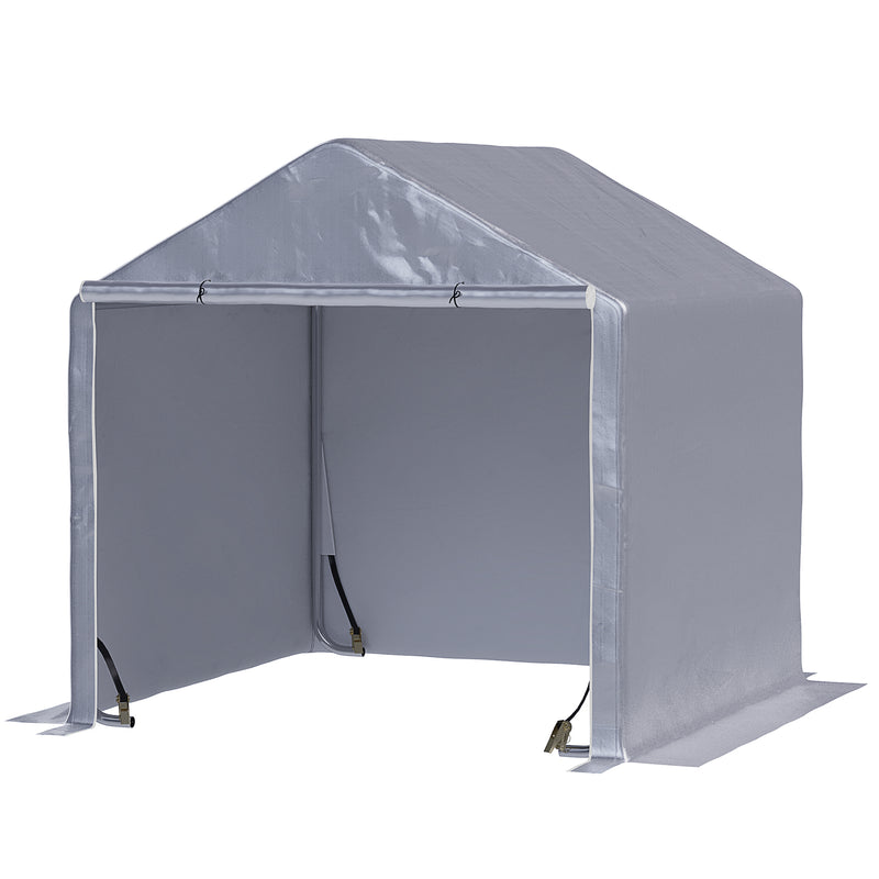 Tenda para Ferramentas Bicicletas e Motas 2x2x1,95 m Garagem Portátil com 1 Porta com Fecho de Correr 1 Cobertura de PE Impermeável Anti-UV e Estrutura de Aço Cinza