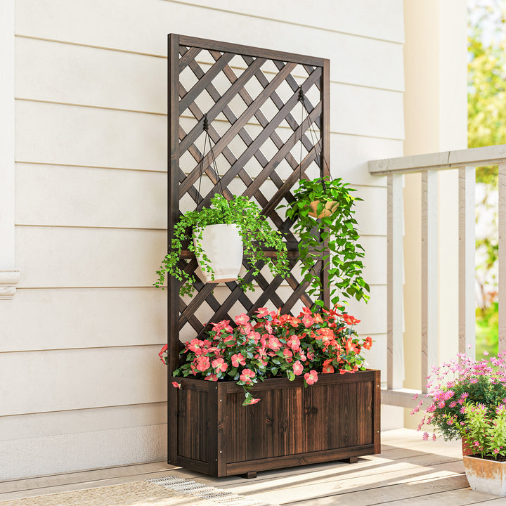 Floreira com Treliça de Madeira Maciça Caixa de Plantio com Suporte para Plantas Trepadeiras para Cultivo de Plantas Flores 72,5x31,5x149,5 cm Marrom