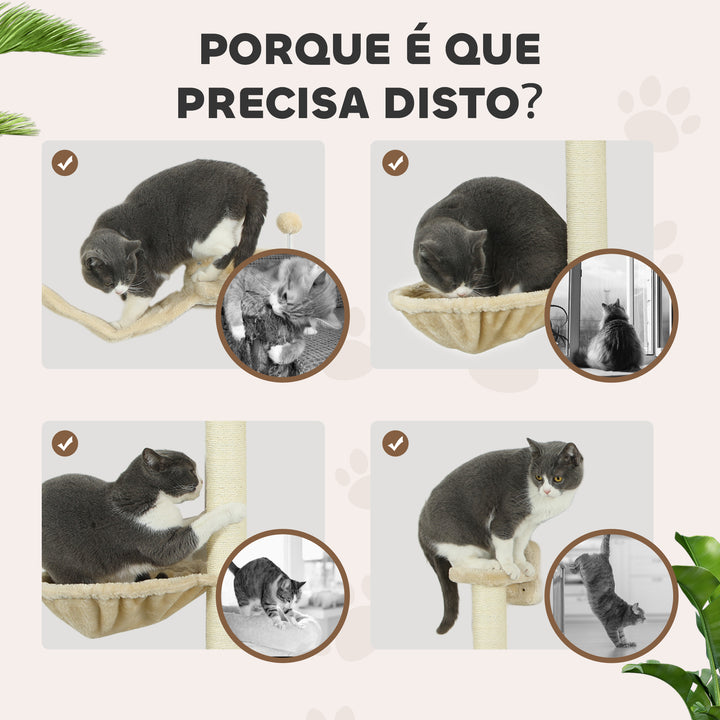Prateleiras de Escalada para Gatos de Parede Conjunto de Prateleiras para Gatos 4 Peças com Rede Bola Plataformas de Saltar Poste de Sisal e Escada 84,5x19x54 cm Bege