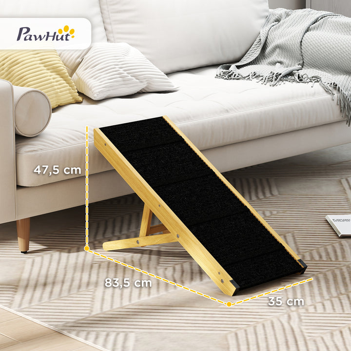 Rampa para Cães Dobrável Rampa para Animais de Estimação de Madeira com Altura Ajustável em 4 Níveis para Cães Pequenos e Médios 83,5x35x47,5 cm Natural