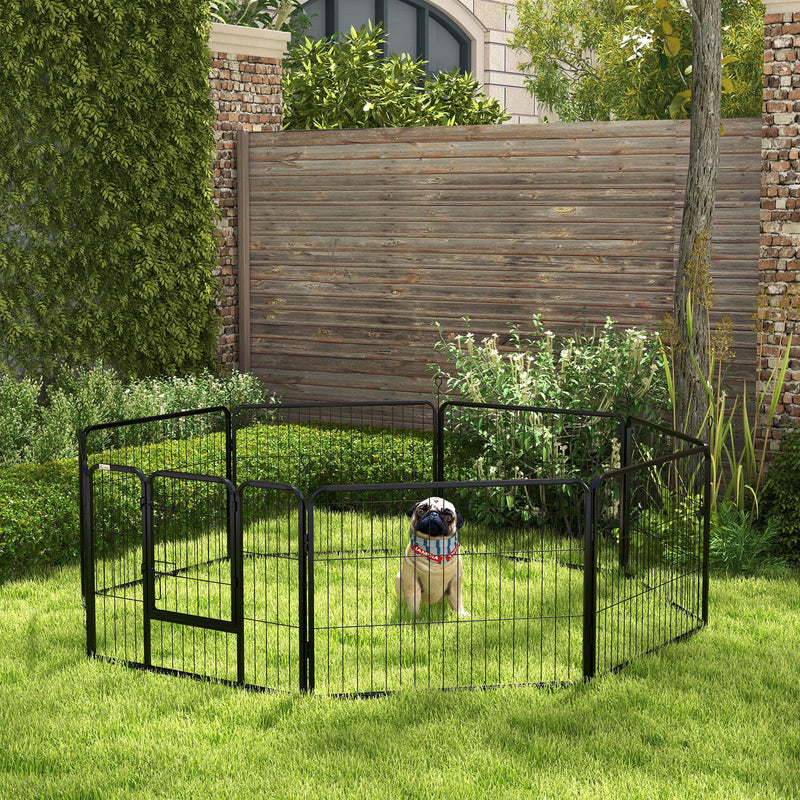 Parque para Animais de Estimação 8 Paineis 80x60cm Gaiola para Cães de Metal com Porta e Dupla Fechadura Cerca de Treinamento para Jardim Preto