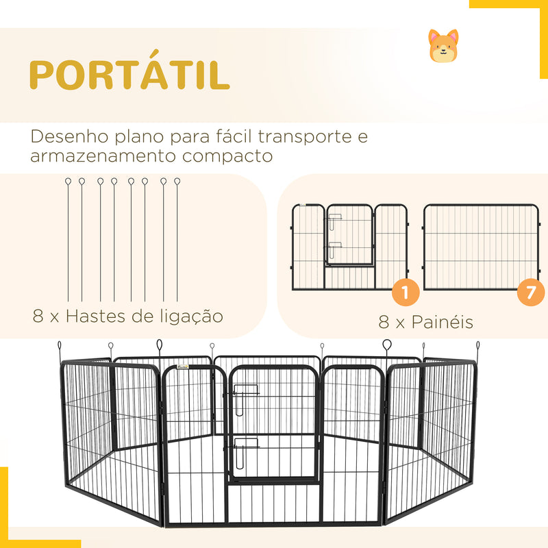 Parque para Animais de Estimação 8 Paineis 80x60cm Gaiola para Cães de Metal com Porta e Dupla Fechadura Cerca de Treinamento para Jardim Preto