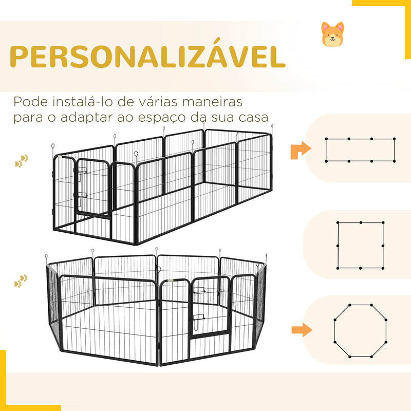 Parque para Animais de Estimação 8 Paineis 80x60cm Gaiola para Cães de Metal com Porta e Dupla Fechadura Cerca de Treinamento para Jardim Preto