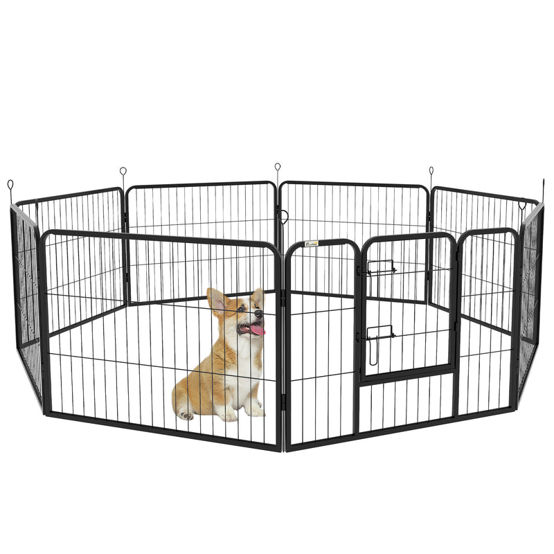 Parque para Animais de Estimação 8 Paineis 80x60cm Gaiola para Cães de Metal com Porta e Dupla Fechadura Cerca de Treinamento para Jardim Preto