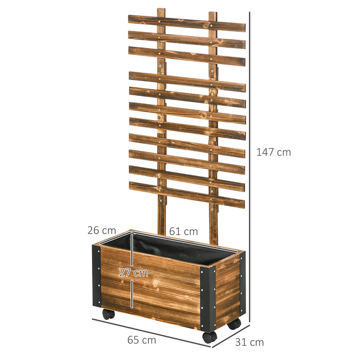 Floreira Exterior de Madeira Floreira com Treliça para Plantas Trepadeiras Tecido não Tecido Rodas e Cantos Metálicos de Dupla Camada para Pátio Varanda 65x31x147 cm Madeira