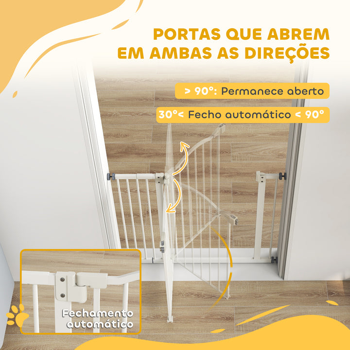Barreira de Segurança para Cães Barreira com Largura Ajustável 74-94 cm Barreira para Cães com Extensão para Escadas e Portas Branco