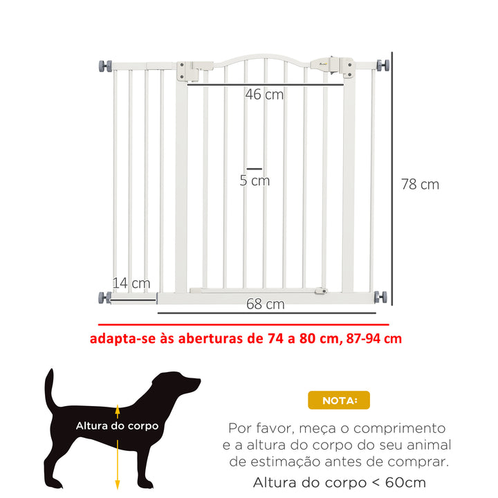 Barreira de Segurança para Cães Barreira com Largura Ajustável 74-94 cm Barreira para Cães com Extensão para Escadas e Portas Branco