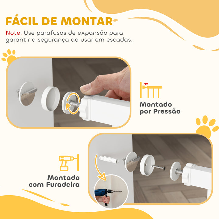 Barreira de Segurança para Cães Barreira com Largura Ajustável 74-94 cm Barreira para Cães com Extensão para Escadas e Portas Branco