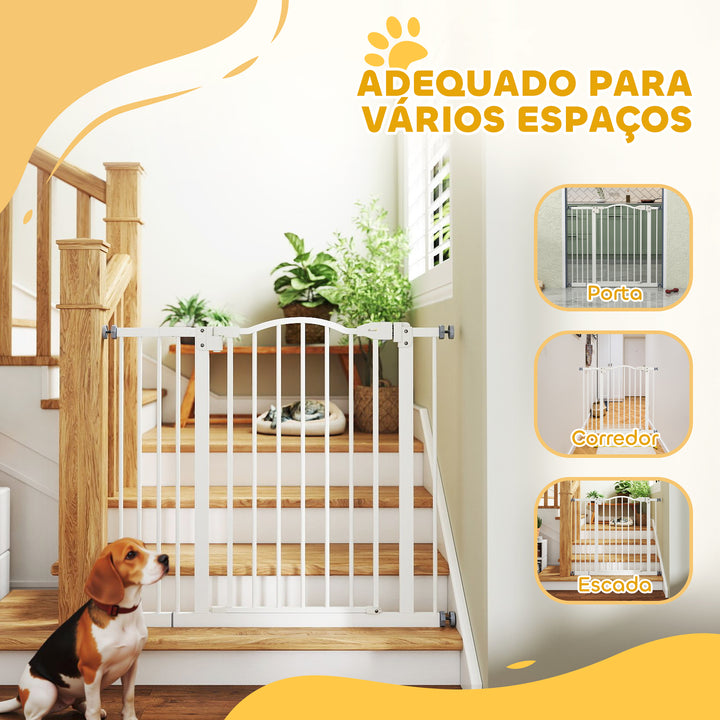 Barreira de Segurança para Cães Barreira com Largura Ajustável 74-94 cm Barreira para Cães com Extensão para Escadas e Portas Branco