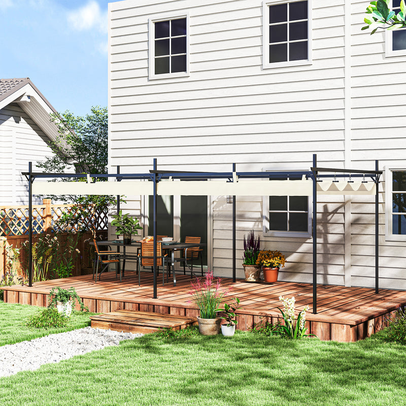 Pérgola com Teto Retrátil Pérgola de Alumínio 588x297x230 cm Pérgola com Tecido de Poliéster Anti UV Pérgola de Jardim Exterior Creme